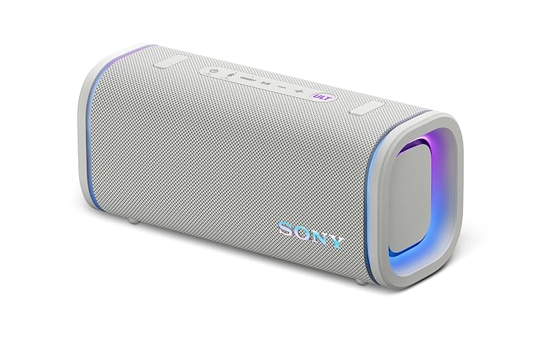 Sony ULT Field 5 Wireless Portable Bluetooth Speaker, IP67 Waterproof, Dustproof, and Rustproof with Enhanced Bass, 25 Hour Battery, 360° Party Light, and Shoulder Strap (SRSULT50W), Off White