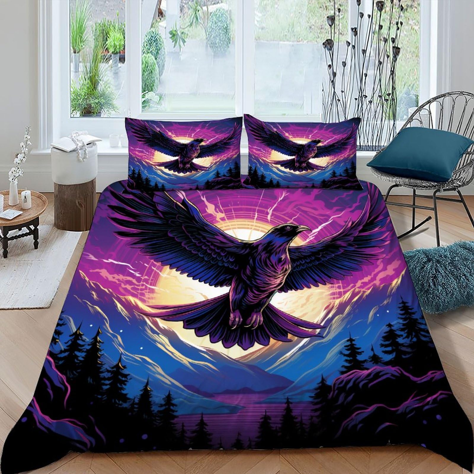 Housses de couettes lit King sans repassage parure microfibre douce faucon 3D