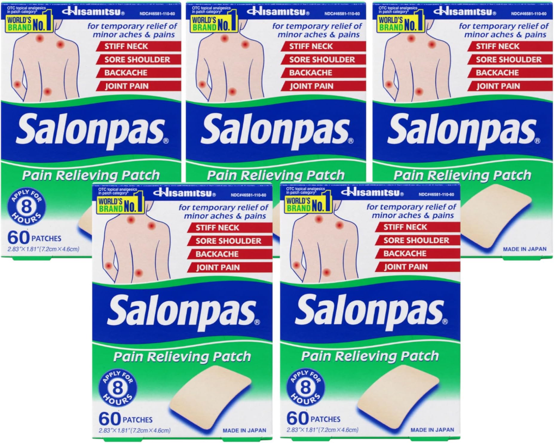 Salonpas Pain Relief Patches 60 ea (Pack of 5)