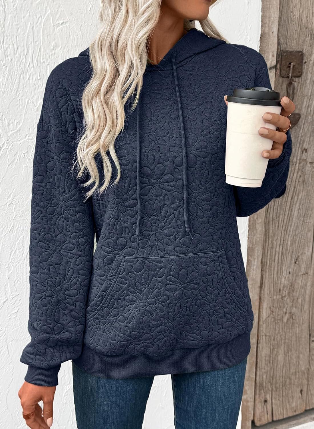 EVALESS Womens Hoodies Casual Long Sleeve Drawstring Jacquard Sweatshirt Pullover Tops Loose Outfits Clothes - Image 2