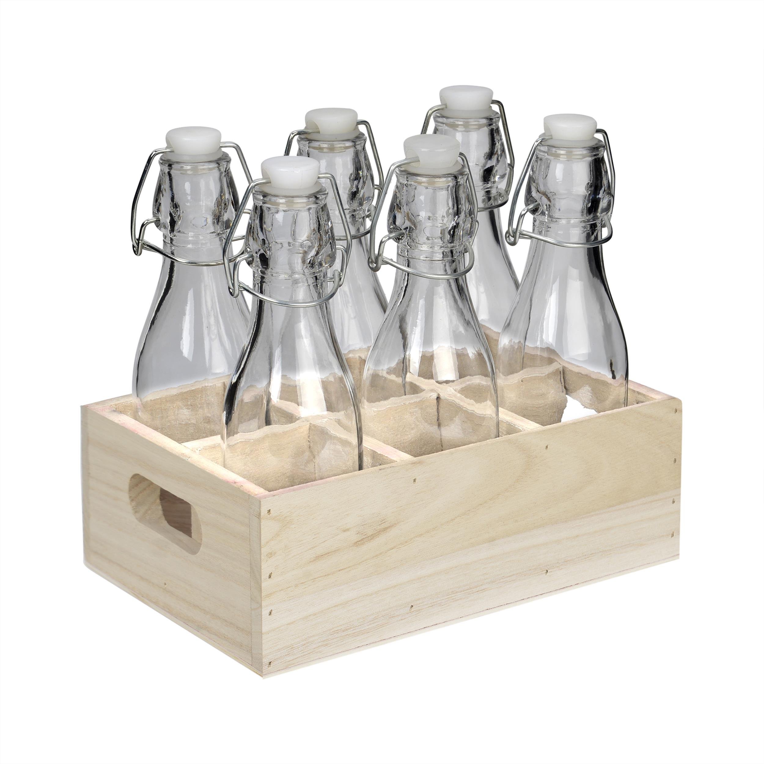 Modern House Glass Flask 250 Ml with Clip Top. S/6, 22 x 15 x 20.5 cm