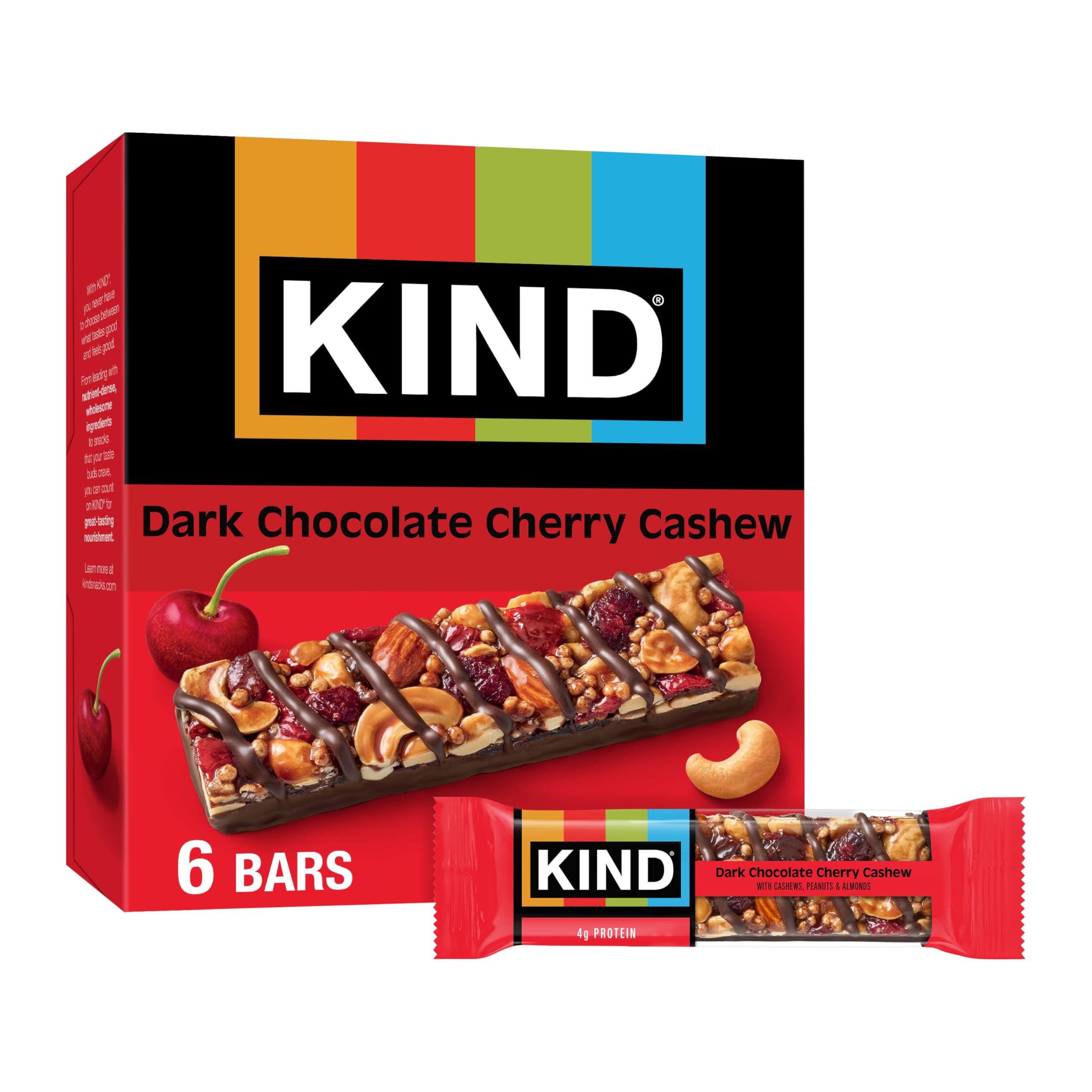 KIND Nut Bars, Dark Chocolate Cherry Cashew, Healthy Snacks, Gluten Free, 4g Protein, 6 Count