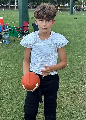 Miniatura 10 de COOLOMG Camisa acolchada de fútbol americano juvenil con protector de costillas, pecho, esternón, corazón y hombros, para rugby, lacrosse