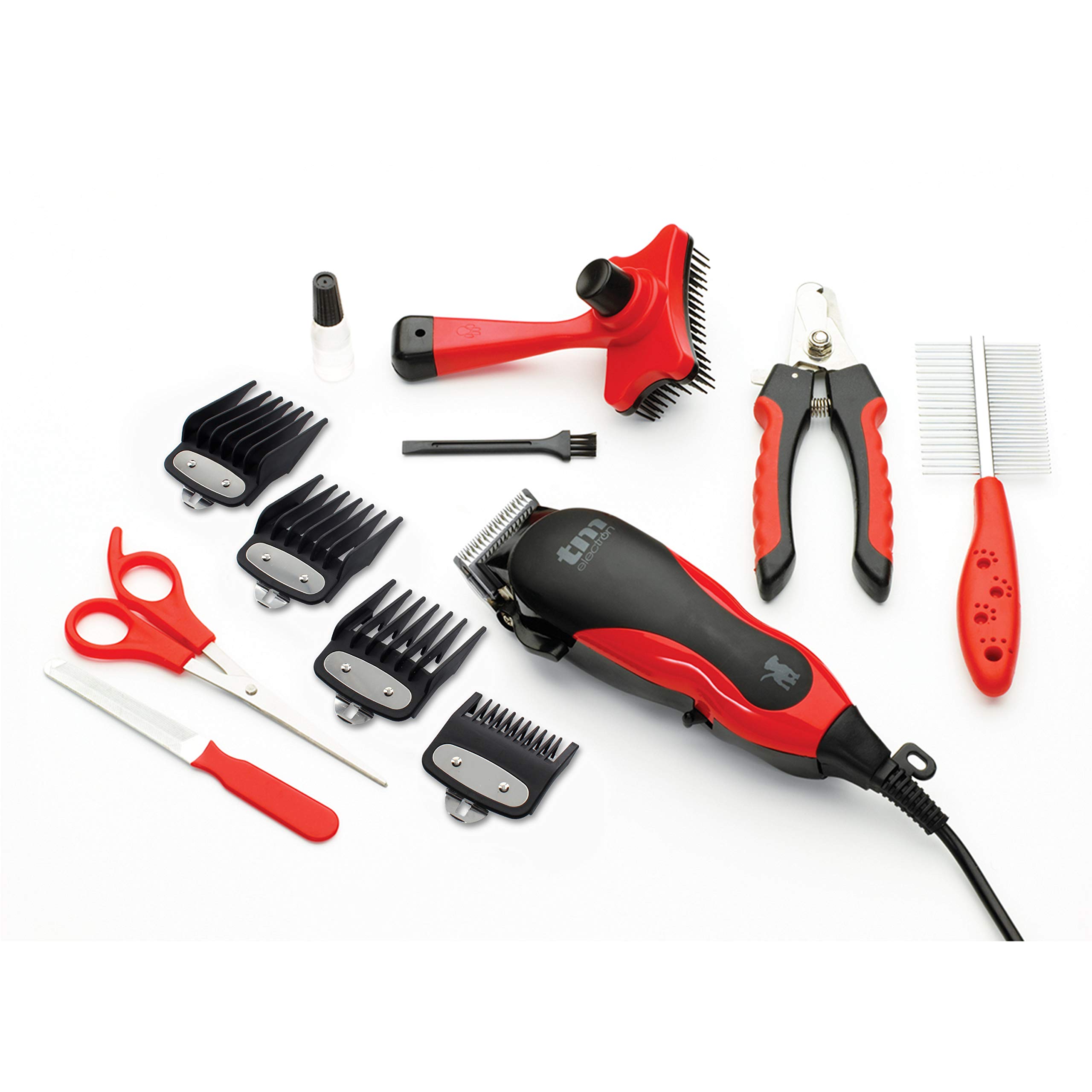 TM TMHC201 Kit Maquinilla Cortapelos Profesional para Mascotas, 12 Accesorios, Maletín Rígido, 10W de Potencia, Hojas de Acero al Carbono, Diseño Ergonómico