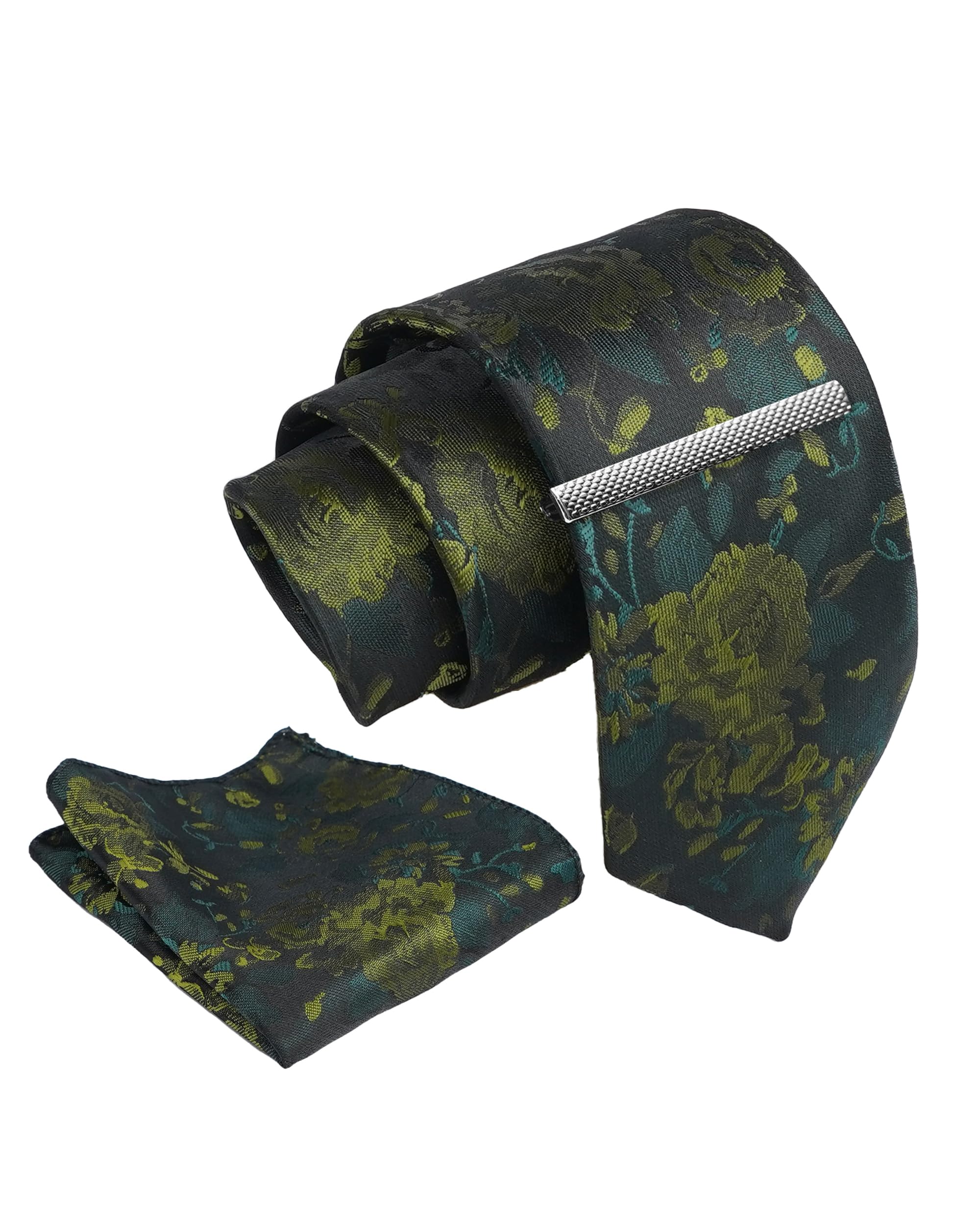 axlon Tie for Men – Self Silk Neck Ties Set with Cufflinks Flower Pin, Pocket Square & Black Gift Box, Combo Necktie Sets for Office Wear, Formal Suits & Weddings (Forest Green, NXSMX_120)-picture-27