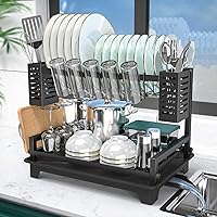 B-Land 2-Tier Stainless Steel Dish Drying Rack with Drainboard, Utensil Holders - Large Kitchen Counter Sink Organizer