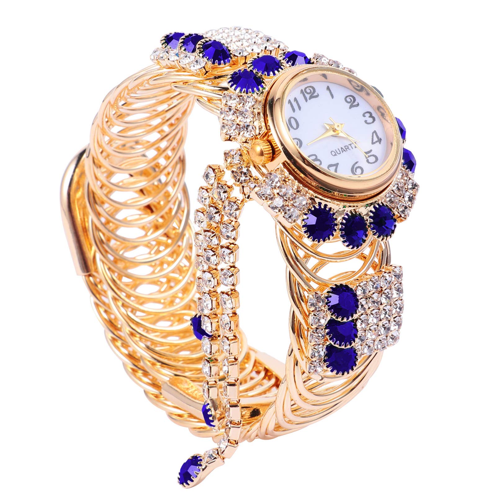 ABOOFAN 1pc Printed Beaded Bracelet Strap Jewels Alloy Bracelet Watch Fashion Quartz Elastic Watch Girls for Women (Blue)