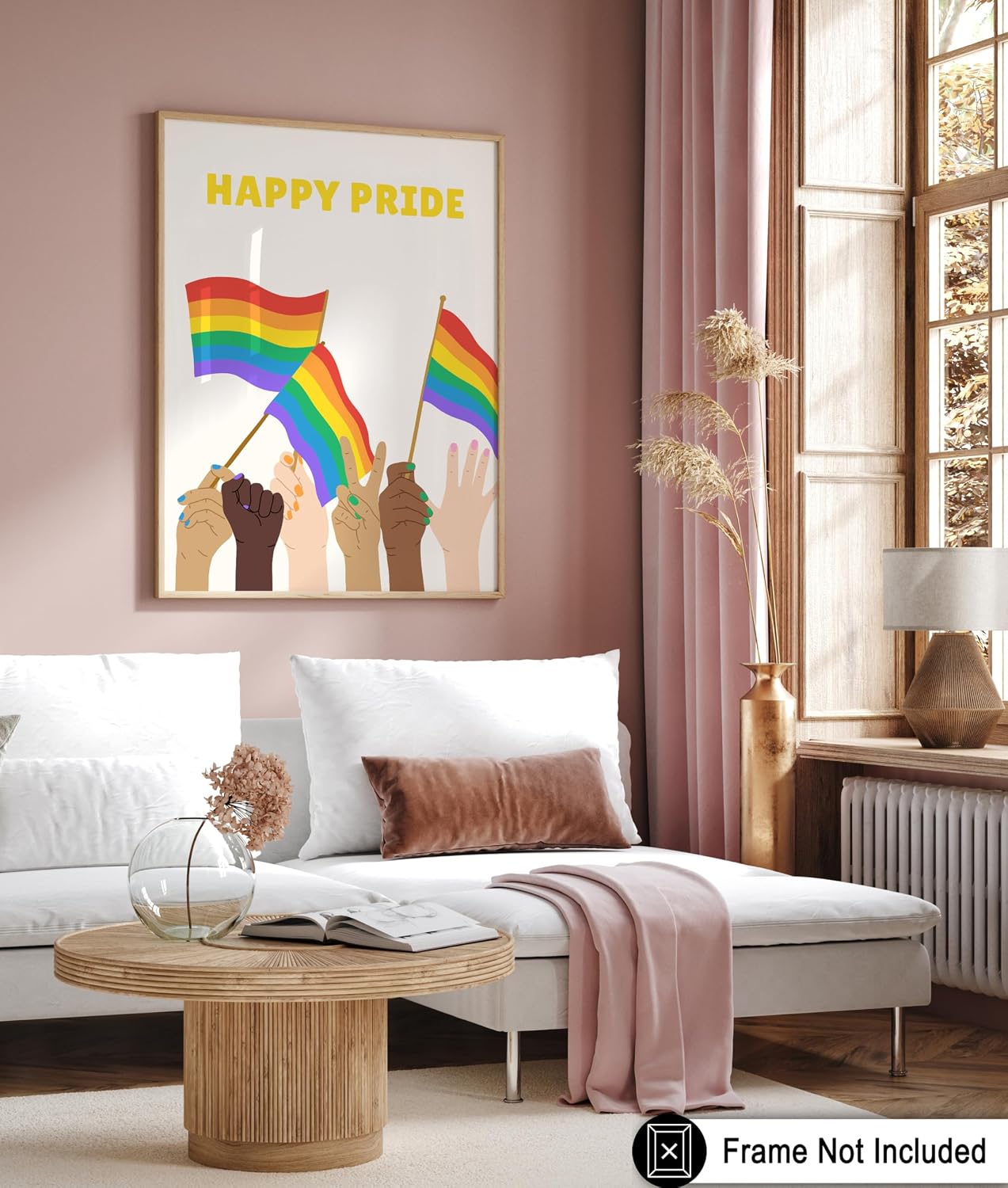 Poster Master Happy Pride Print - Rainbow Flags Poster - Inclusivity Art - Celebration Wall Design - Gift for Men, Women & LGBTQ - Decor for Bedroom or Living Room - 8x10 UNFRAMED Wall Art