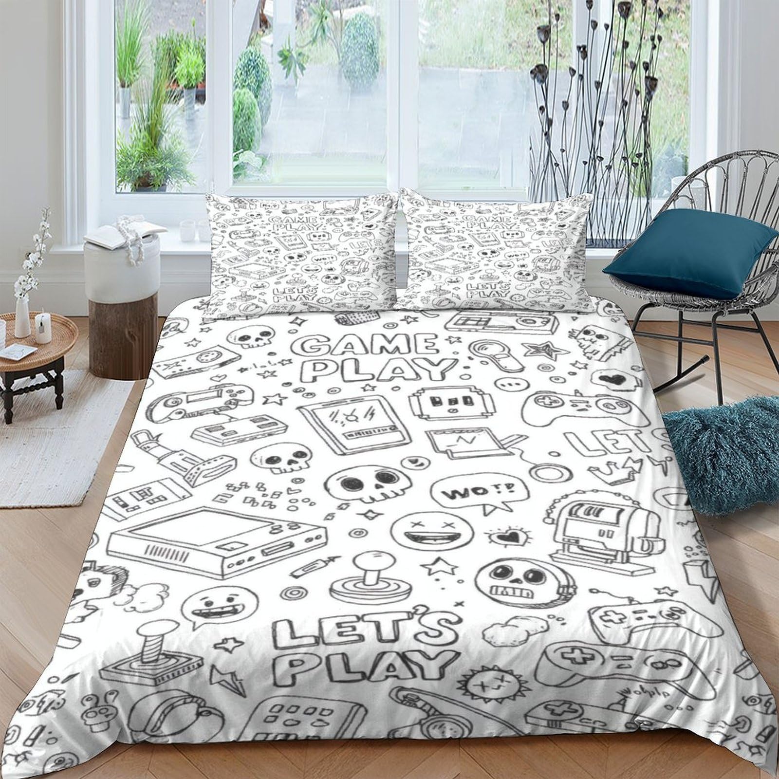 Ctjqhvkz Style-3 3D Printed Cartoon Doodle Fitted Sheet Microfiber Soft Anti-Slip Graffiti Bed Cover For Bedroom Guest Room Easy Care Single（135X200cm）