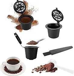 Cápsulas Reutilizáveis Recarregável Kit com 3 • Compatível Cafeteiras Nespresso • MTS • Filtro de café reaproveitável • Filtro Aço Inox + Colher de Medida + Pincel de Limpeza • Tampa Click e Vedação