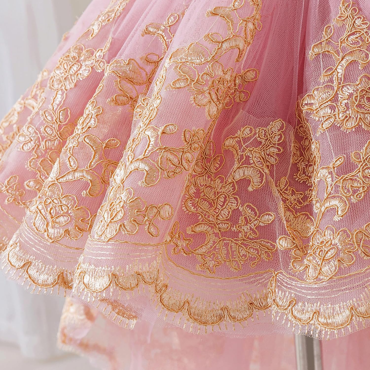 Lamgool Baby Girls Flower Pageant Dress with Train Halter Princess Tulle Formal Ball Gown for Sneaker Ball Party