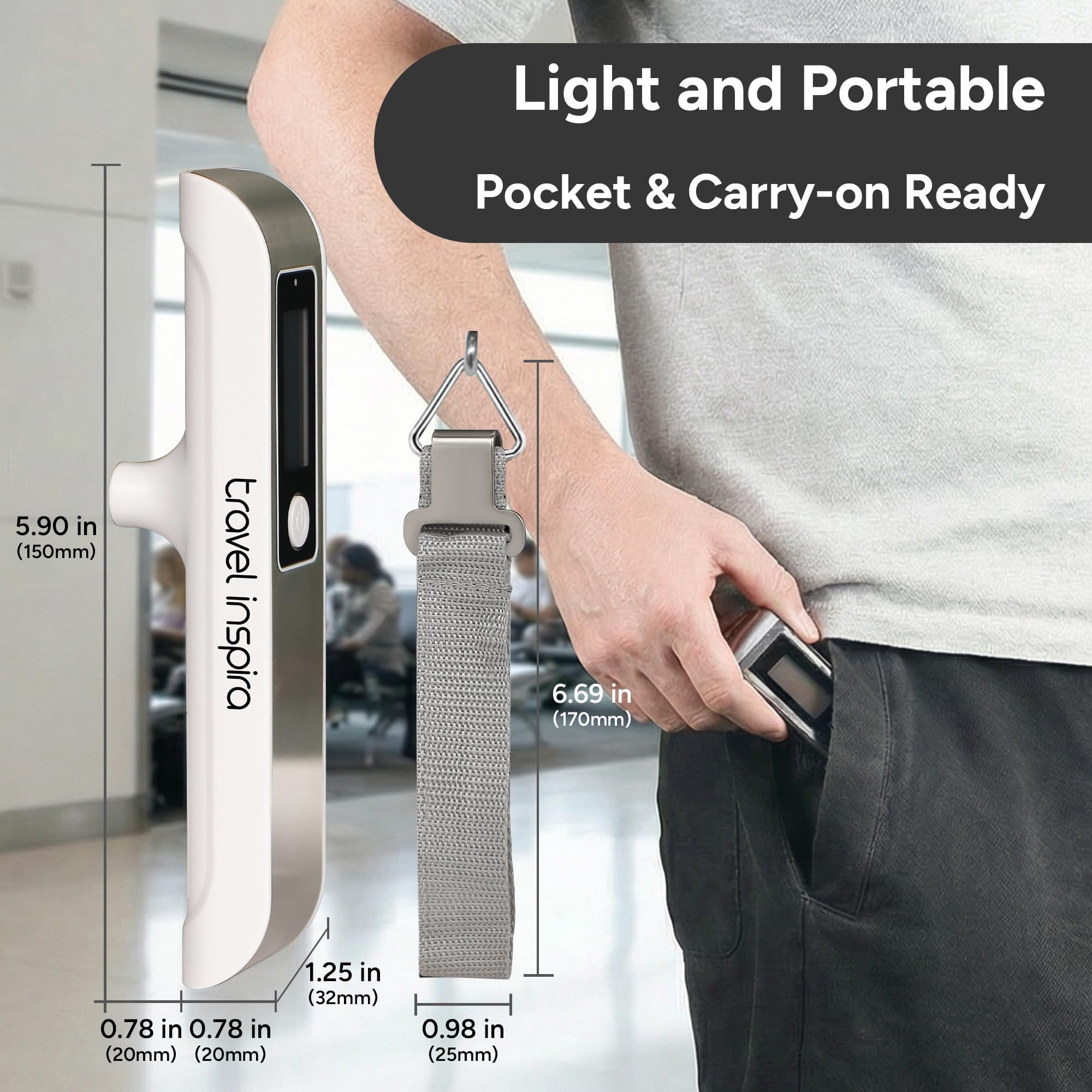 travel inspira Digital Luggage Scale – Portable Hanging Suitcase Weight Scale for Travel, 110 lb Capacity, Backlit LCD Display, Prevents Airport Overweight Fees, Battery Included view 7