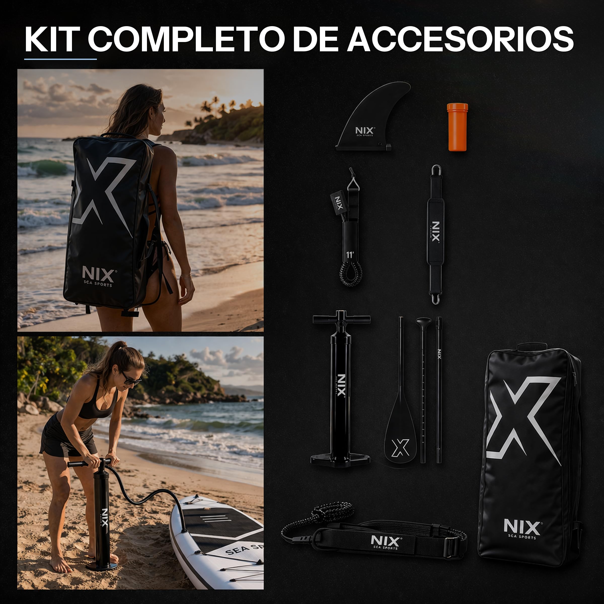 Nixsea Tavola Paddle Surf Gonfiabile 335 cm Sup Allround con Accessori, Antiscivolo, Chiglia Rimovibile, Paddle Surf Adulto fino a 159 kg