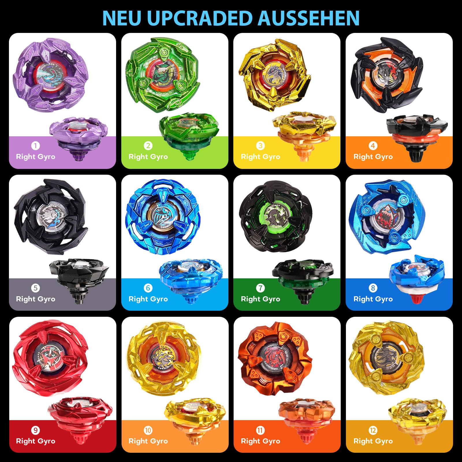 X Kreisel Battle Set, 12 Kampfkreisel 2 Launchers 1 Schnur Starter mit Griff, Spinning Top Box, Battle mit Kreisel Kinder, ab 6 Jahren, Spielzeug Jungen
