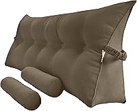 Vista 22 de Almohada triangular de lectura para reposo en cama, cojín bolster grande para cabecero, respaldo, almohada de cuña con dos almohadas enrollables