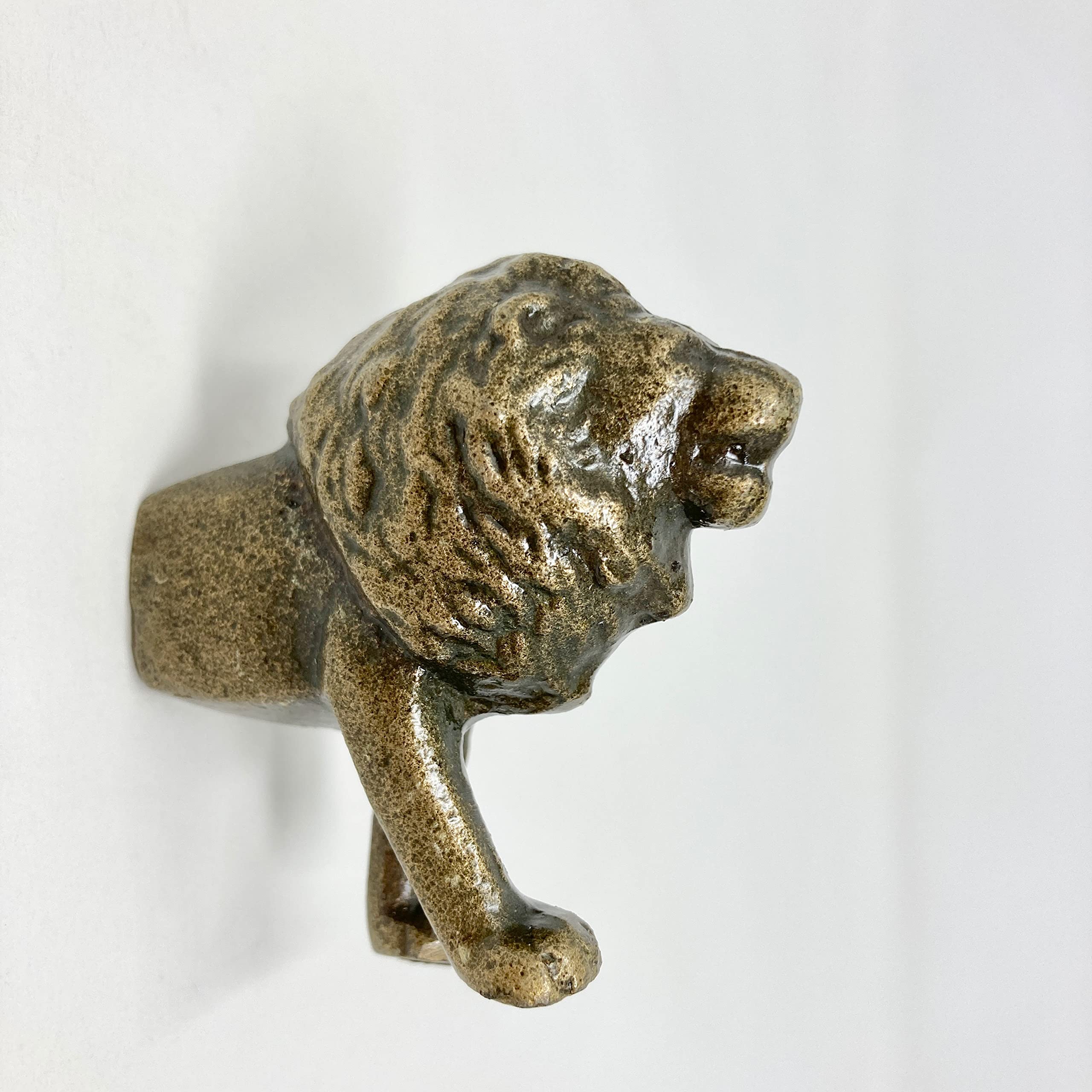 Safari Boutons de tiroir en métal en laiton antique avec motif animal (crochet, lion)