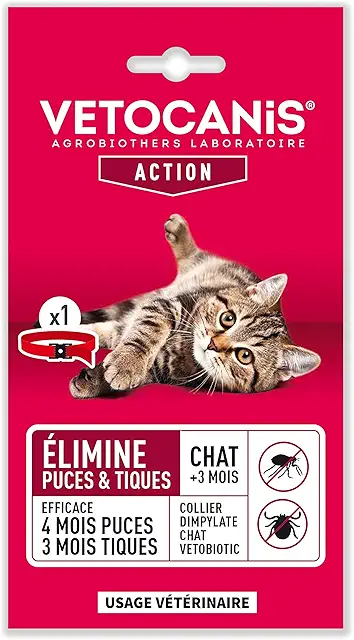 Collier Anti-Puces et Anti-Tiques Vetocanis pour Chats - Protection 4 Mois