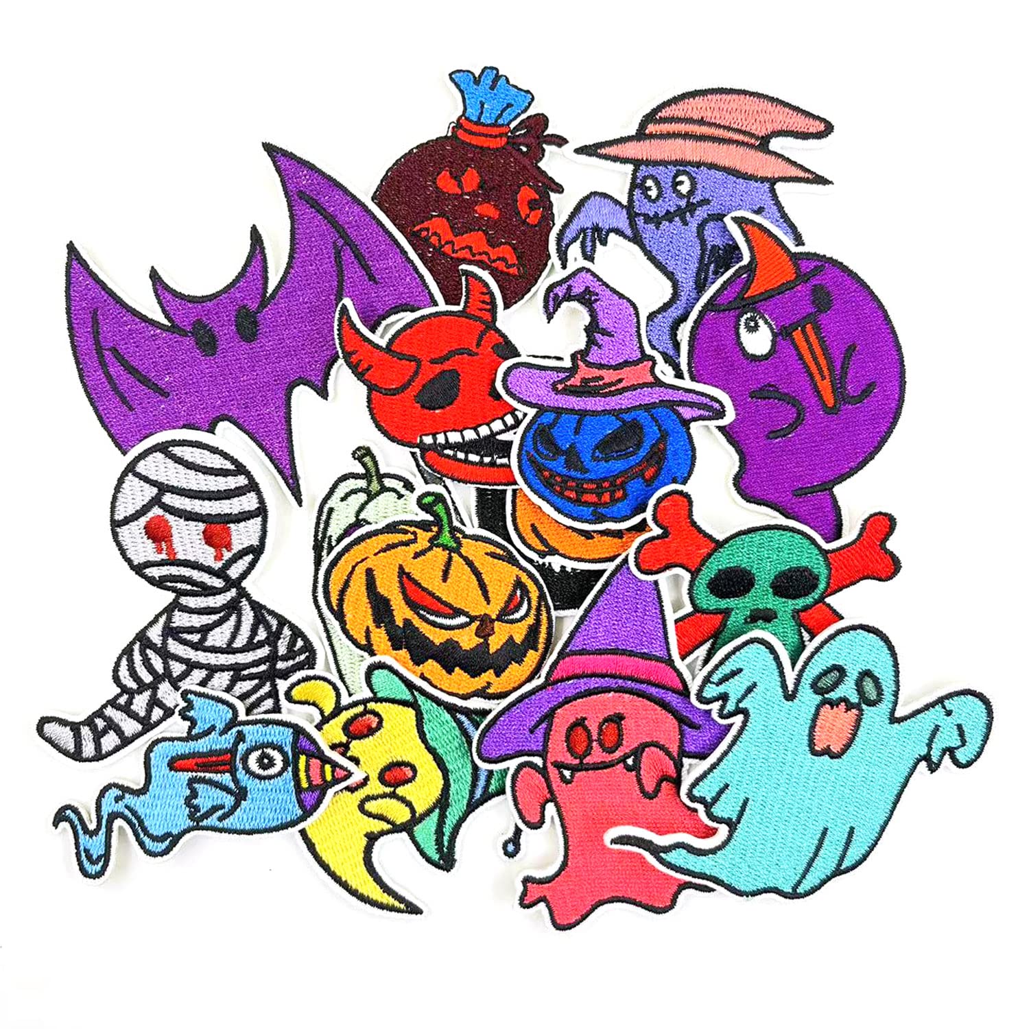 GuokuaiGuokuai 16 Pcs Halloween's Day Patch All Saints Day Patches Embroidered Iron on Patch for Clothes, Iron-on Patches/Sew-on Appliques Patches for Clothing, Jackets, Backpacks, Caps, Jeans