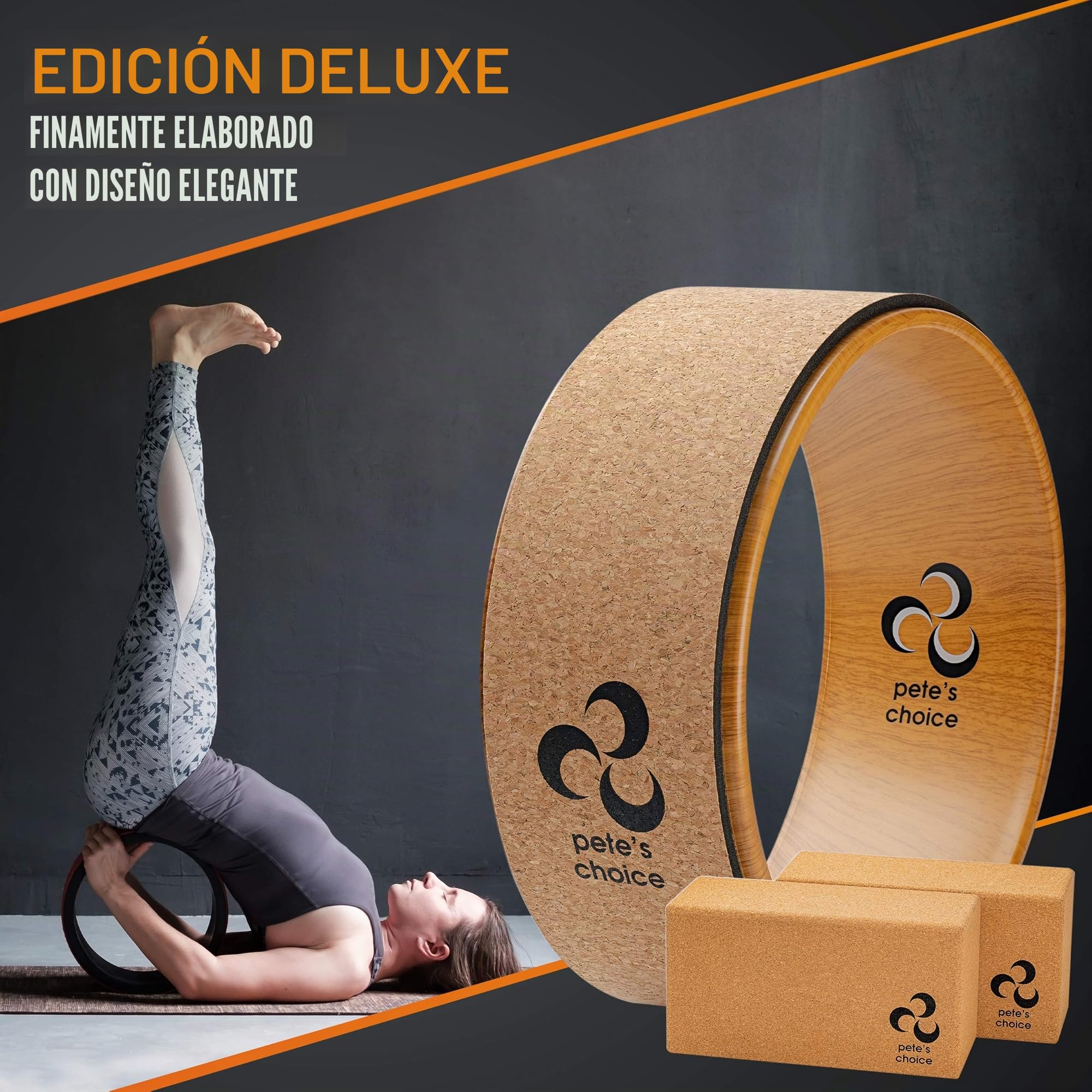 Set de Rueda de Yoga de Corcho – 2 Bloques Firmes, Correa y eBook | Rodillo Dorsal de Corcho Natural – Ecológico y Sostenible – Mejor Soporte para Estiramientos más Profundos