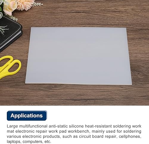 Miniatura 5 de MECCANIXITY Alfombrilla de soldadura de silicona ESD grande de 9 x 7 pulgadas, almohadilla de aislamiento térmico de 932 °F antiestática,