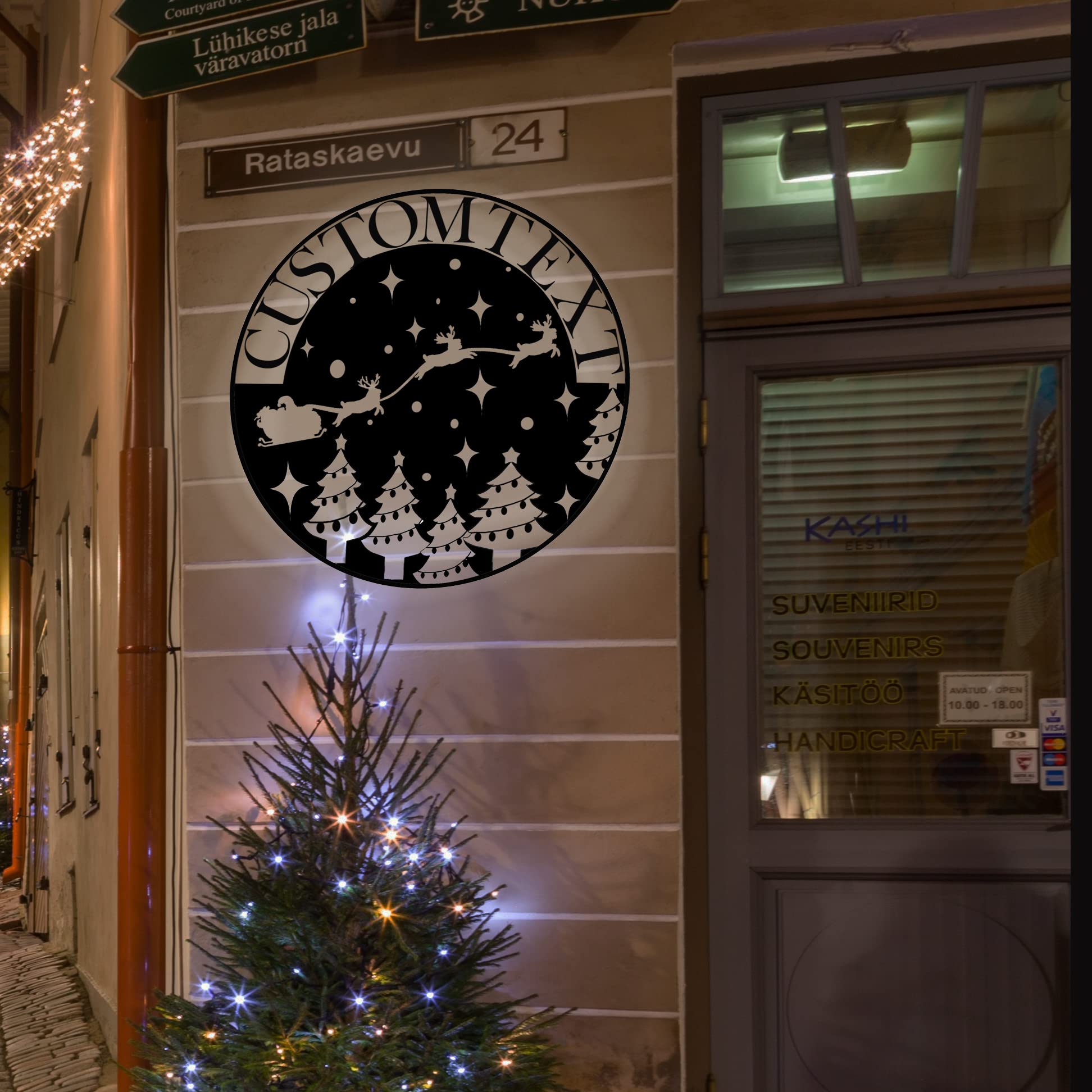 Letrero de Metal con Nombre rústico Personalizado con Luces LED, Letrero de Nombre con Monograma de Ciervo de Navidad, decoración de Arte de Pared de Puerta Delantera Personalizada