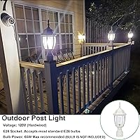 Vista 5 de LIT-PaTH Farol de poste de iluminación para exteriores, base mediana E26 máx. 60 W, carcasa de aluminio más vidrio, acabado blanco mate, paquete de 1