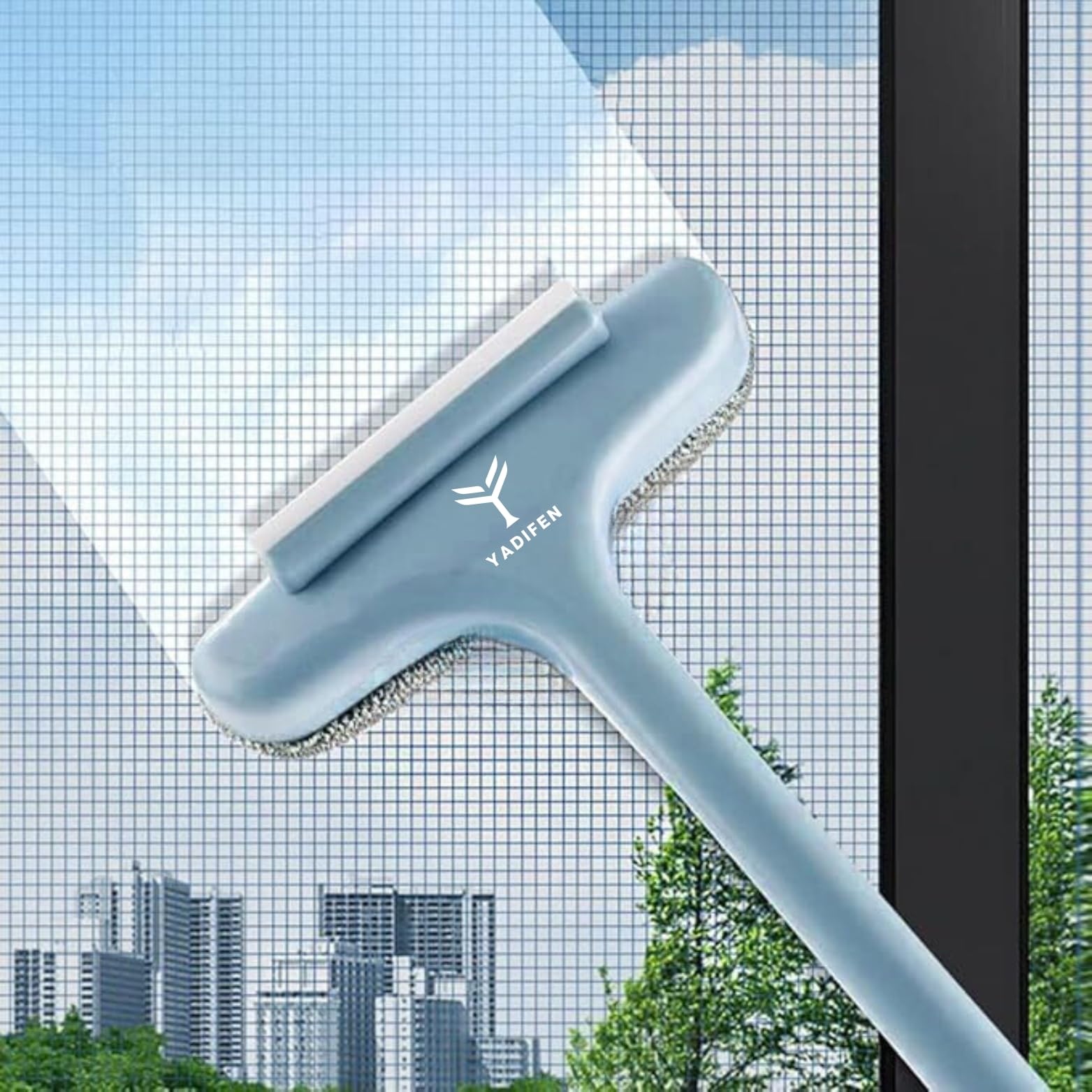 YADIFEN 2024 Upgraded Multifunctional Mesh Brush: 2-in-1 Mesh Cleaning Brush and Wiper with Extended Handle | Double-Sided Window & Glass Cleaning Brush | Net Cleaner | Window Cleaner