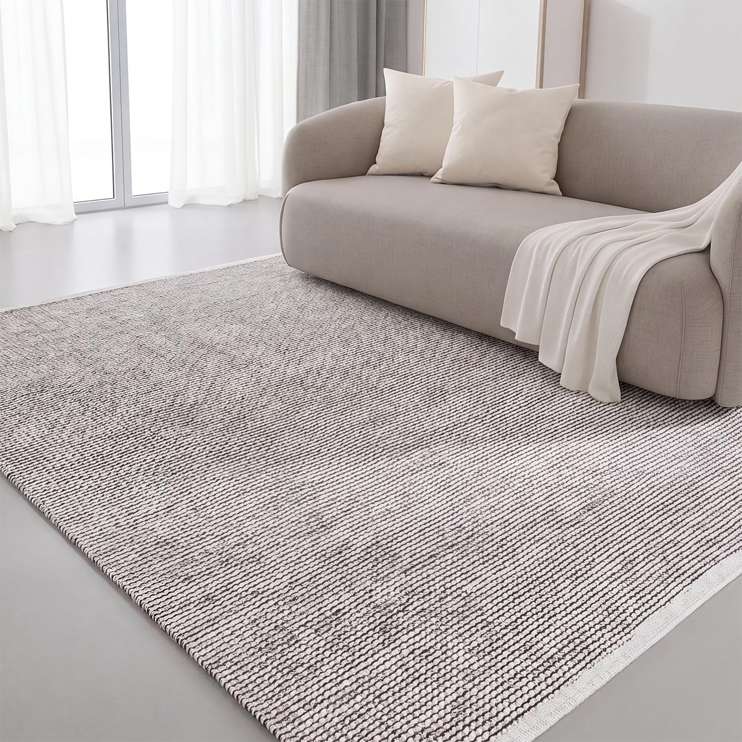 Interiyou dywan salon ręcznie tkany Riga - 140x200 cm Beżowy/Czarny - 100% ręczna robota, naturalne włókno, płaski splot