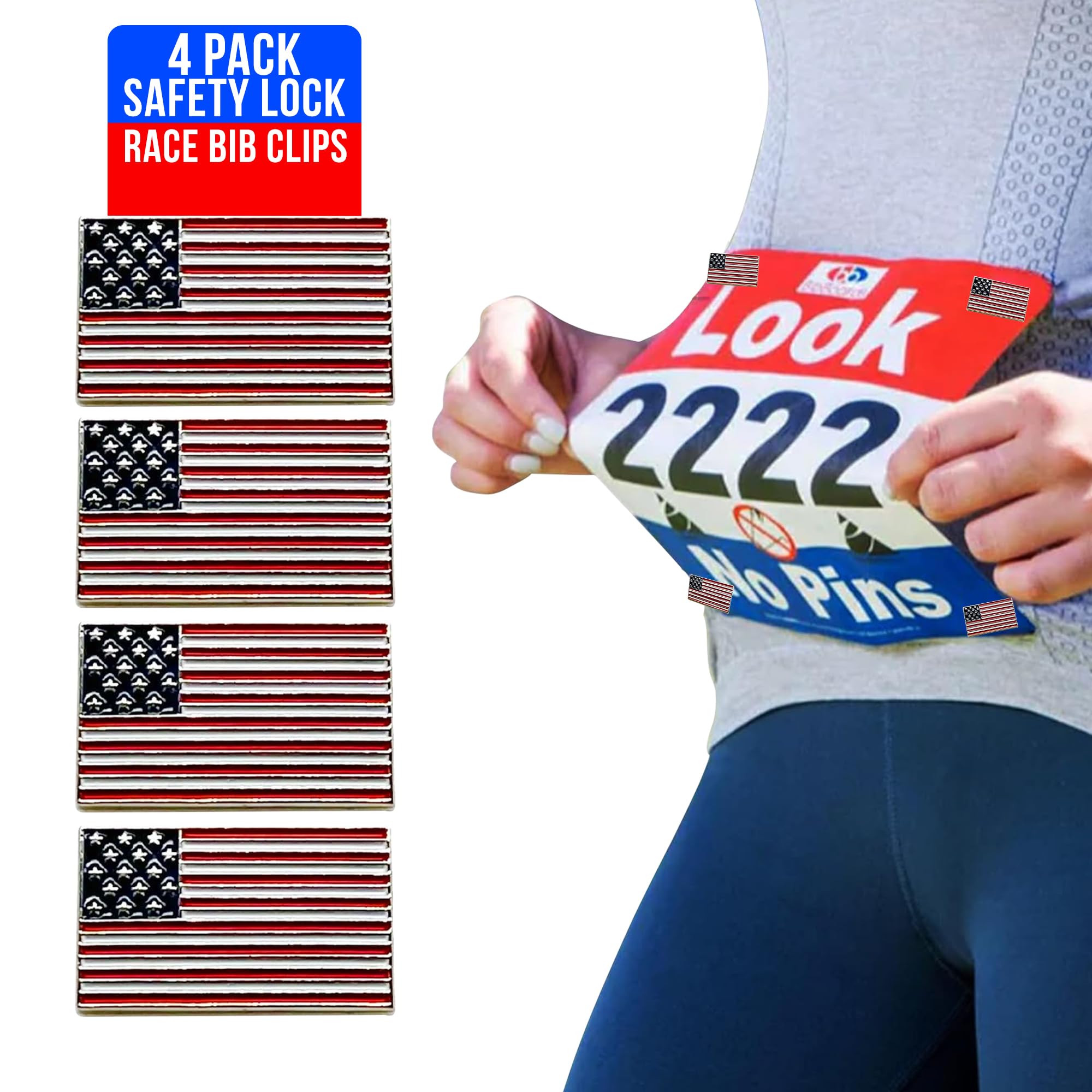 BibBoards SNAP & Lock for Event/Race Bibs Pinless Race/Event Bib Number Fasteners (Safety Pin Replacement) (Metal USA)