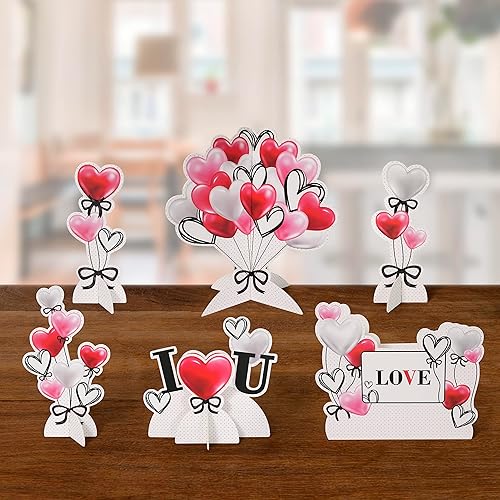 6 piezas de centro de mesa de corazón de amor para decoración de mesa decoración del día de San Valentín boda compromiso despedida de soltera día de