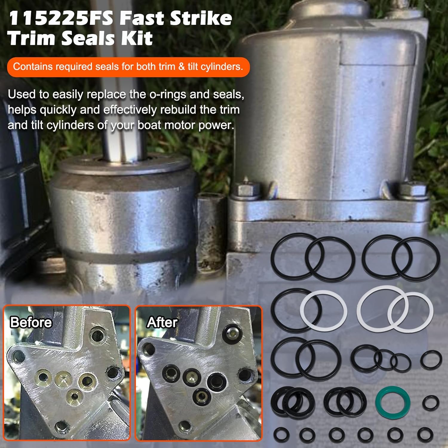 115225FS Fast Strike Power Trim Tilt Seals Kit for Yamaha Outboard Motor & Outboard Trim/Tilt Pin Wrench MT0006-32mm x 4mm for Yamaha Suzuki Johnson Evinrude Honda