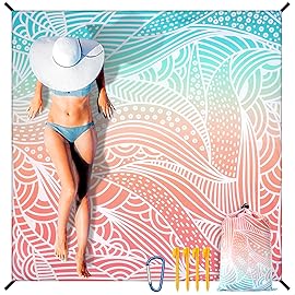 WIWIGO Beach Blanket Waterproof Sandproof Beach Mat 79 X 83/10\'x9\'for 2-8 Adults Quick Drying Outdoor Picnic Mat Beach Accessories for Travel, Camping, Hiking