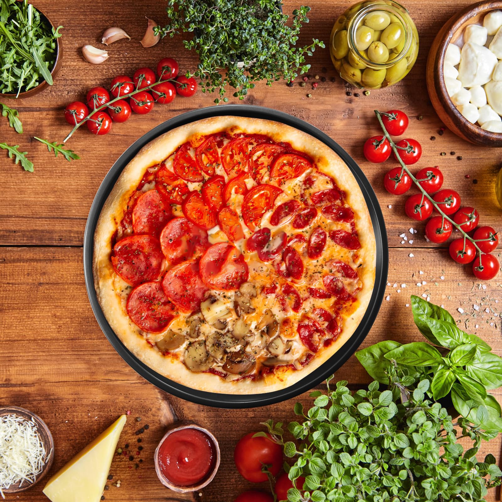 Paquete de 4 bandejas antiadherentes para hornear pizza, bandeja para hornear pizza, bandeja antiadherente para horno, apta para lavavajillas (12 pulgadas)