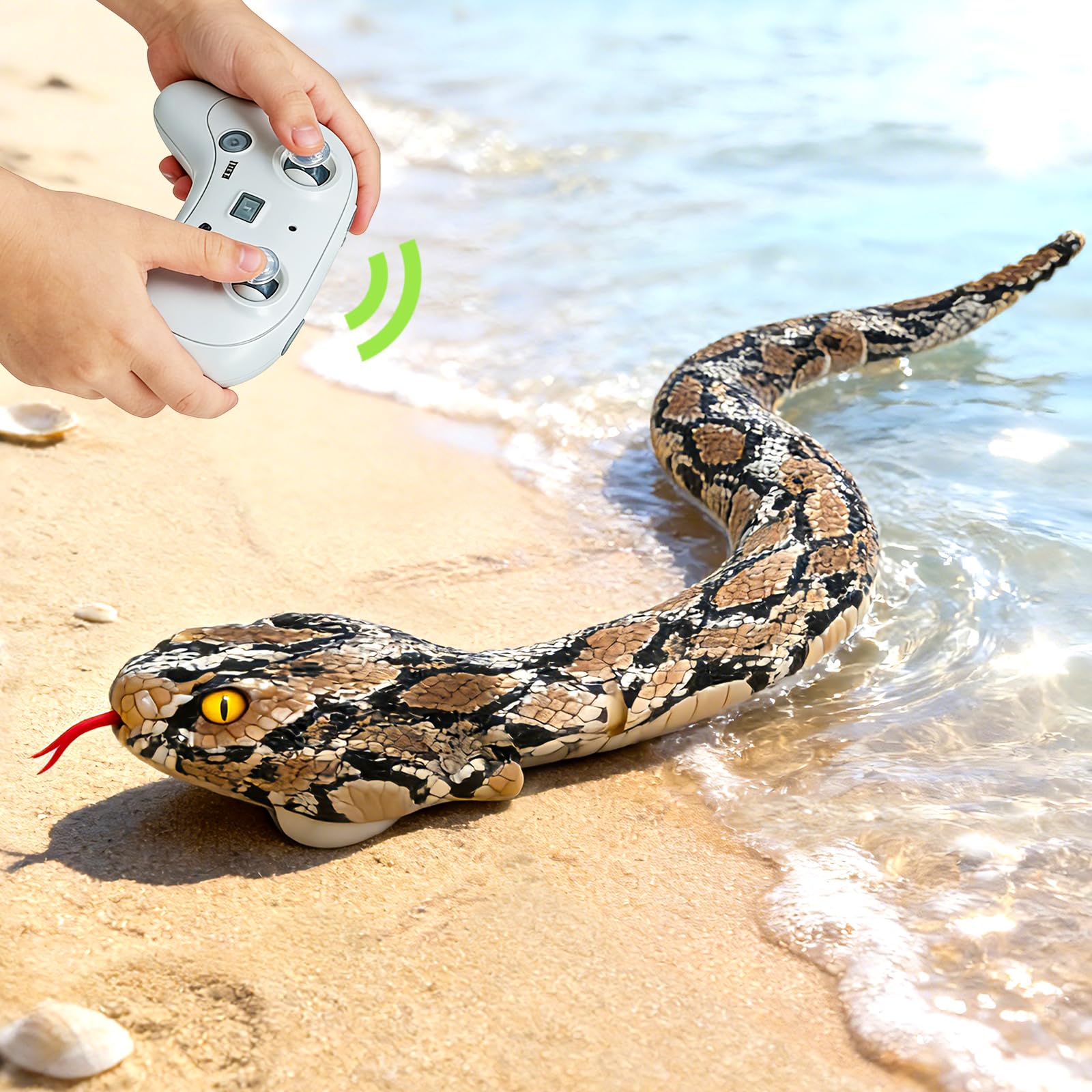 Ferngesteuerte Schlange, 64cm RC Ferngesteuert Pythonschlange, Schlange Spielzeug Elektrisch Land und im Wasser mit 5 km/h, Remote Snake Wasserdicht Poolspielzeug, Wasserspielzeug für Kinder(Gelb)