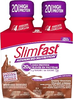 Slim Fast Advanced Nutrition, Meal Replacement Shake, 20g High Protein, Creamy Chocolate Ready To Drink, Gluten & Lactose Free, 4 Bottles x 325ml