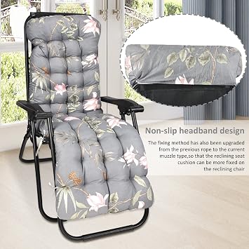 Lounge Chair Cushion,170 * 53 * 8cm Sun Lounger Cushions with Anti-slip Top and Tie Ropes, Recliner Rocking Chair Cushion for Poolside Furniture Garden Chaise Indoor Outdoor (Floral Design)