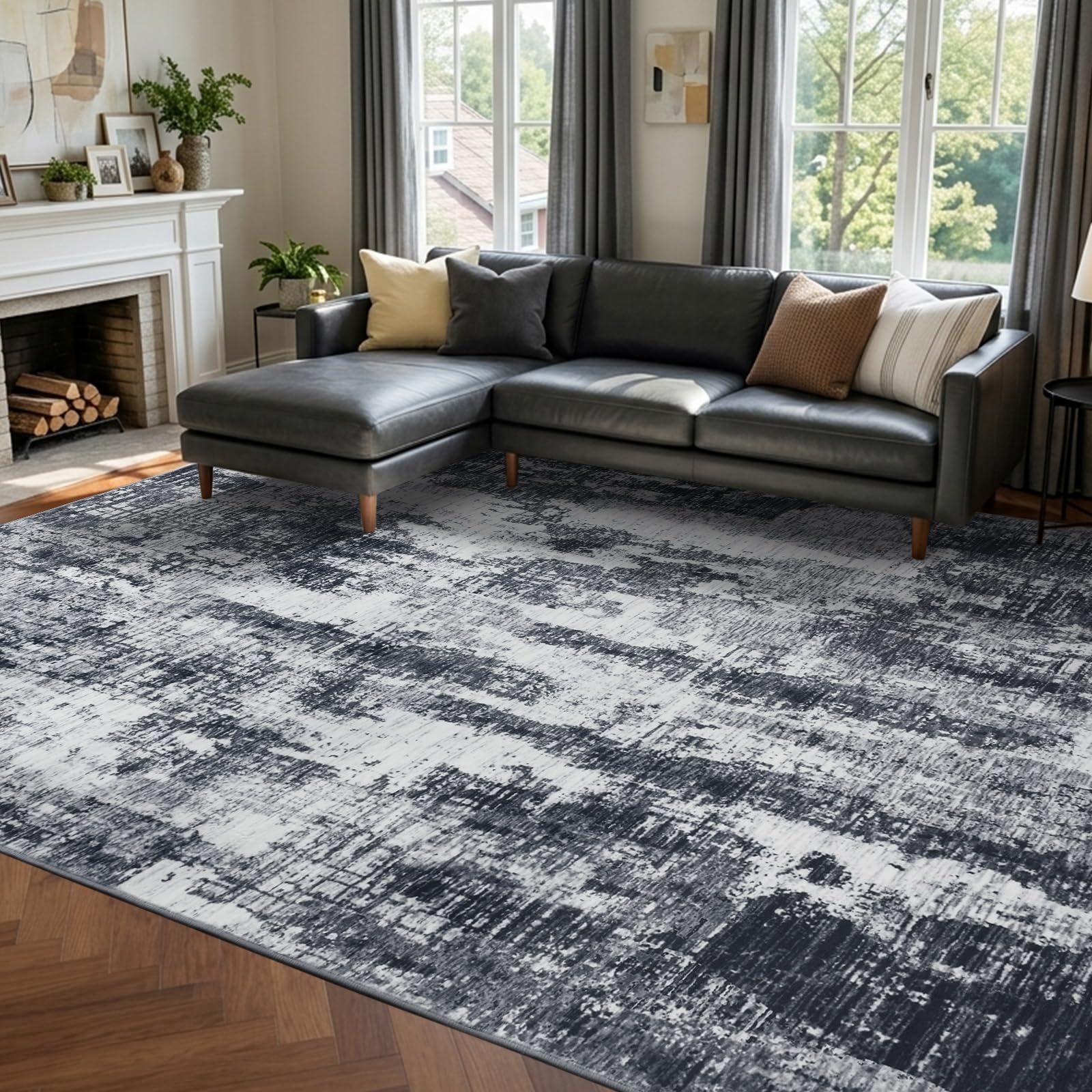 Photo 1 of 6x9 Ft Area Rugs for Living Room, Soft Non-Slip Washable Rugs Modern Abstract Pattern Carpet for Bedroom Indoor Floor Nursery Home Decor (Grey)