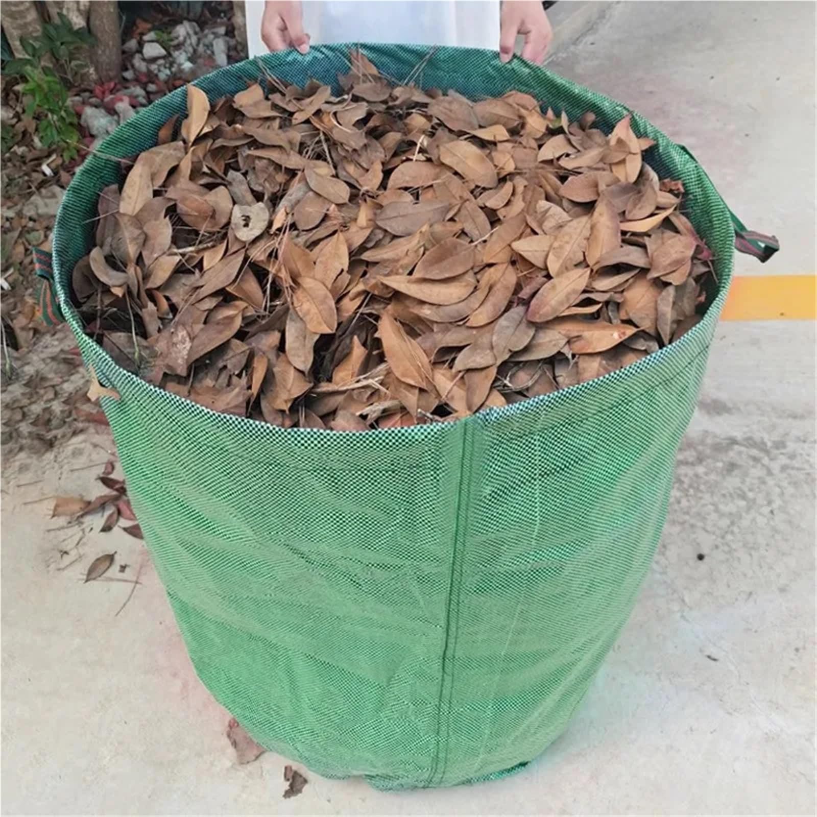 2 Stück Garten-Laubsack mit großer Kapazität, Sammelsack for Äste und Laub, dunkelgrün, PP-gewebt, wiederverwendbar, Pflanzenmüllsack Für Grünschnitt Laub(128L)