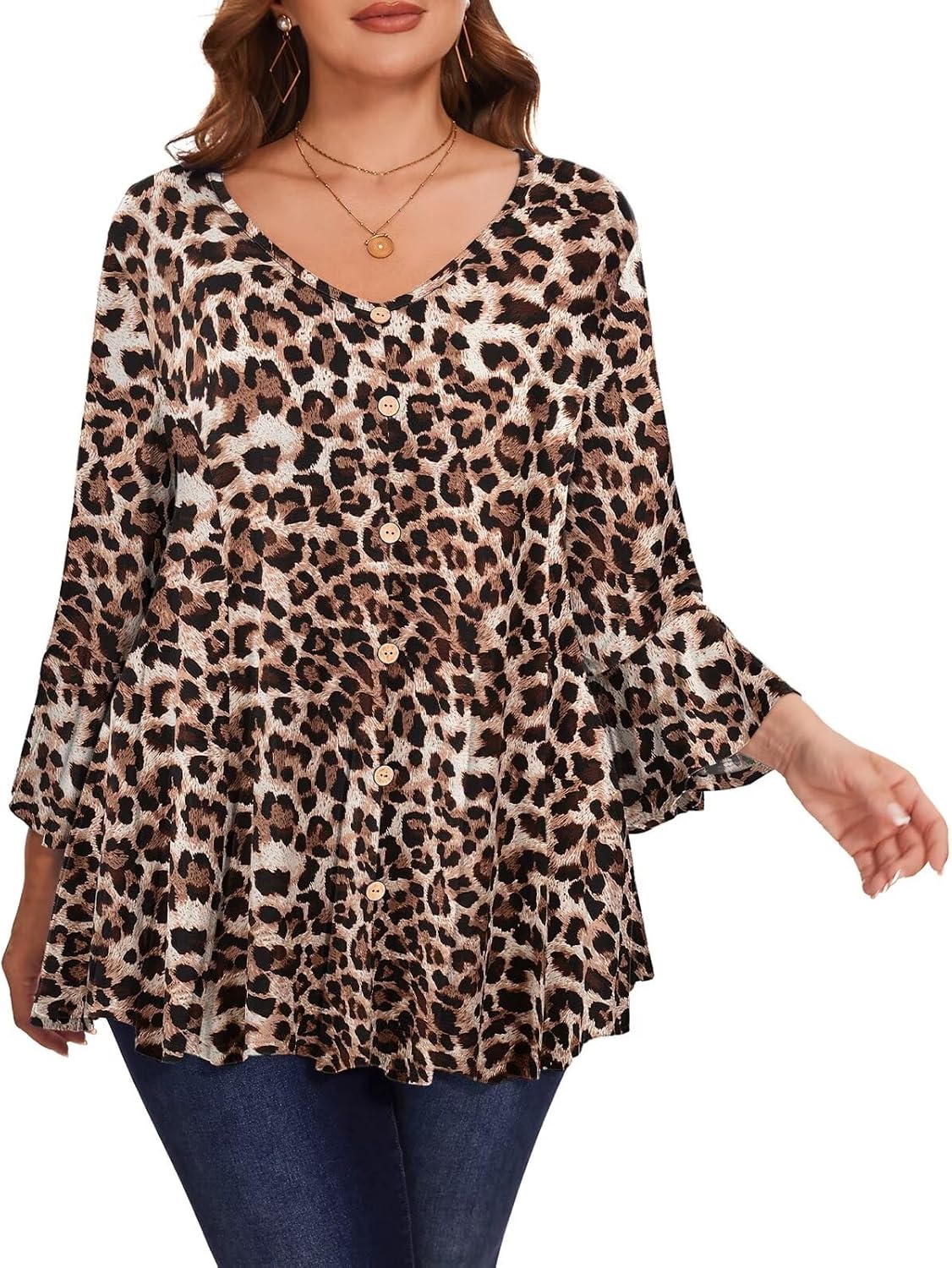 LARACE 3/4 Length Sleeve Plus Size Tops for Women, Women's Tunic Top to Wear with Leggings, V-Neck T-Shirts Fall Clothes - Image 6