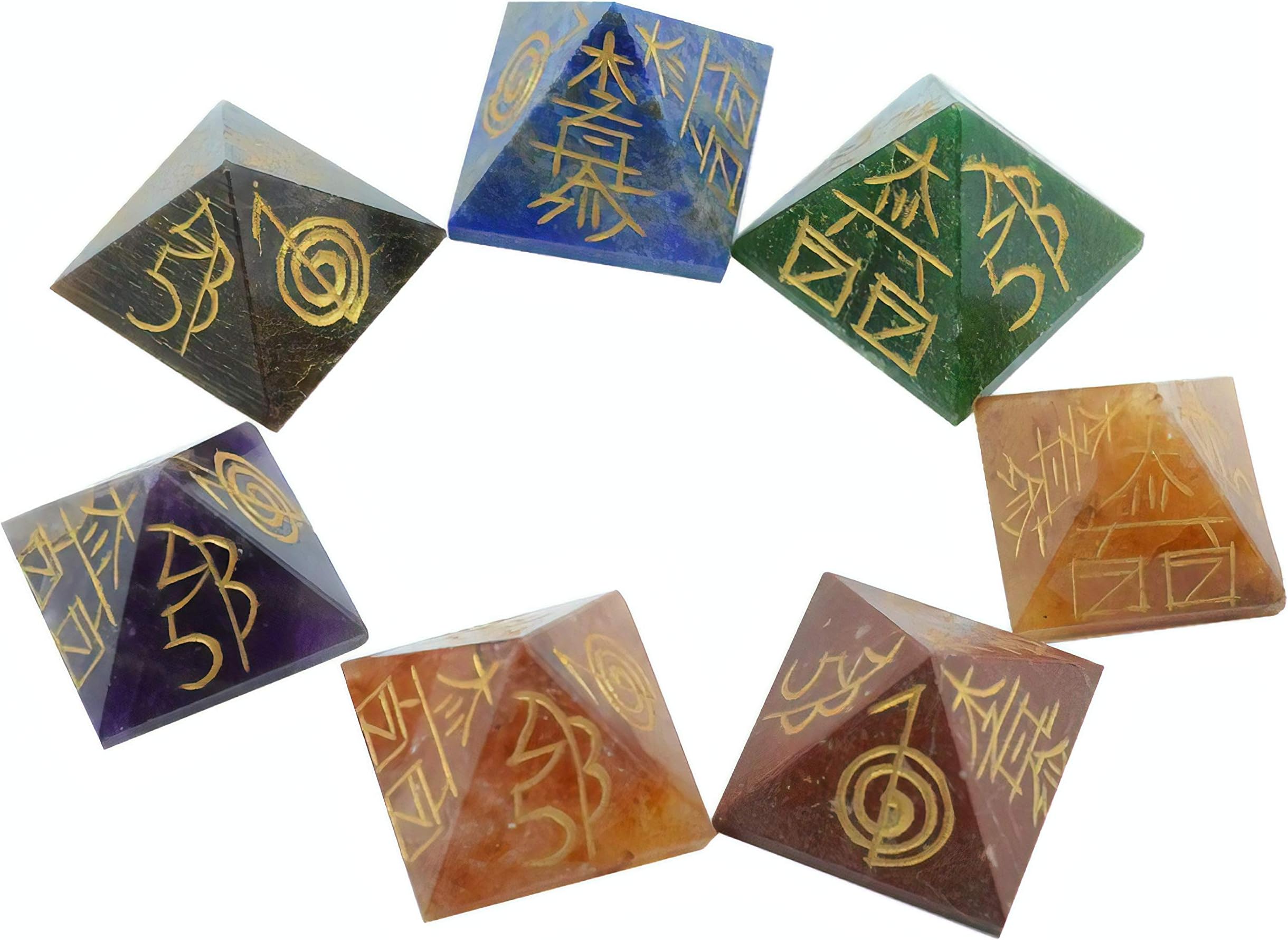 Healing Crystals Pyramid Chakra Stones, 7 Energy Charged Reiki Engraved Chakra Balancing Health Gemstones, Spiritual Healing Quartz Crystal Stones 20-25mm
