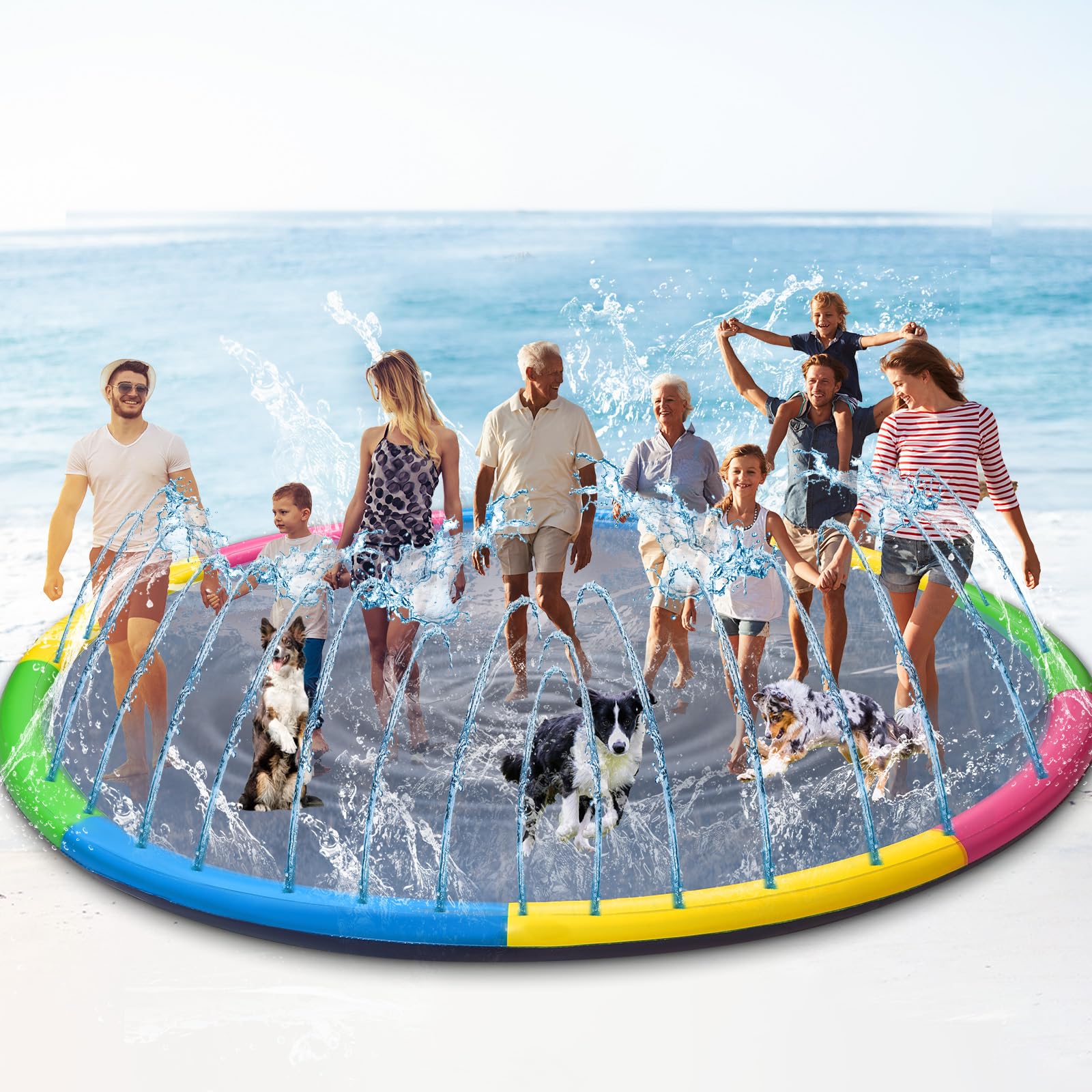 15 ft Giant Inflatable Splash Pad Extra Large 180" 2025 Update Non Slip Pad for Adults Large Dogs Pets Giant Thicken Sprinkler Pool Summer Outdoor Fun