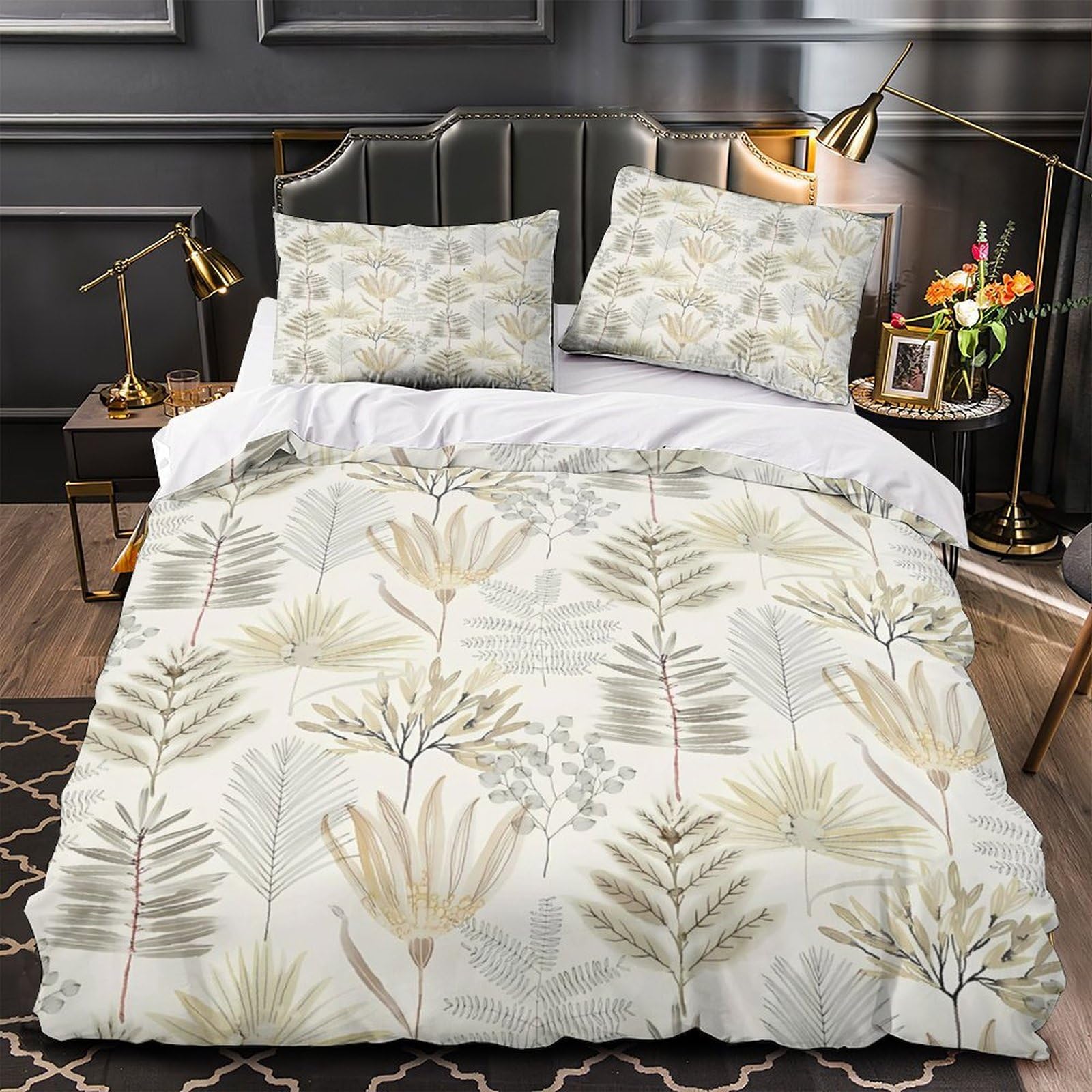 BotanicalPatterns Quilt Cover 3D Print All Season 3PCs Bed Linen Hidden Zipper VintageLeafDesign Duvet Cover Ultra Soft Anti-allergic for Adults Teens Women Kids Girls Boys Youth Double（200x200cm）