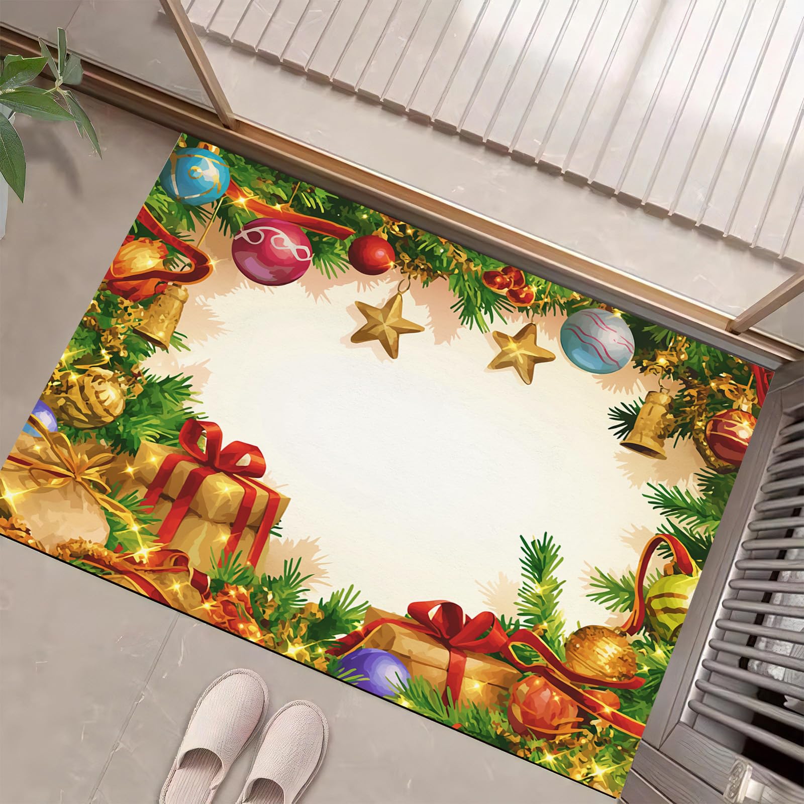 Felpudos Para Interiores: Felpudo Interior Lavable A Máquina, Felpudos Que Atrapan La Suciedad, Alfombra De Entrada Absorbente Con Adornos Navideños, Felpudo Antideslizante Para Puerta Delantera Y