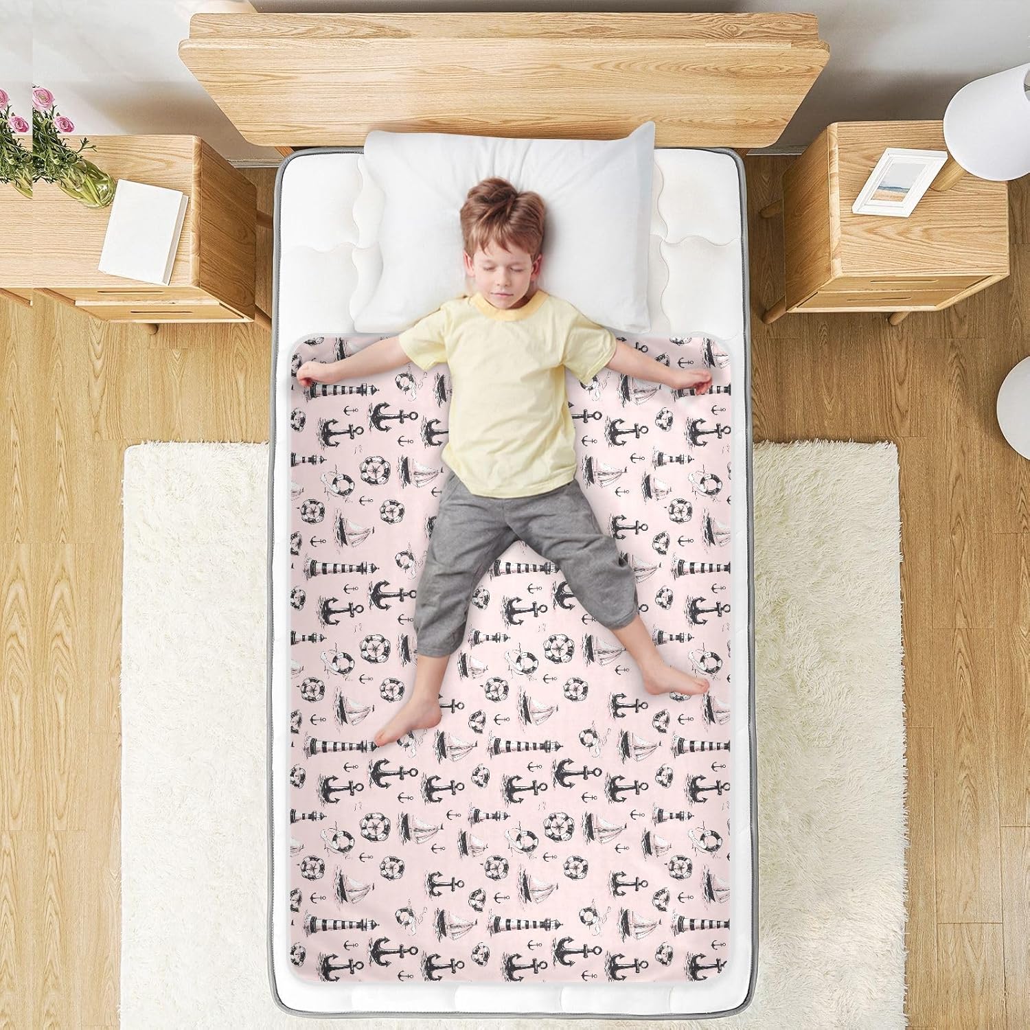 Sea Lighthouse Achor Peach Extra Large Resuable Training Pee Pads for Kids Highly Absorbent Underpads Wetting Cover Skin-Friendly Travel Mattress for Kids Bedwetting , 52" L x 34" W