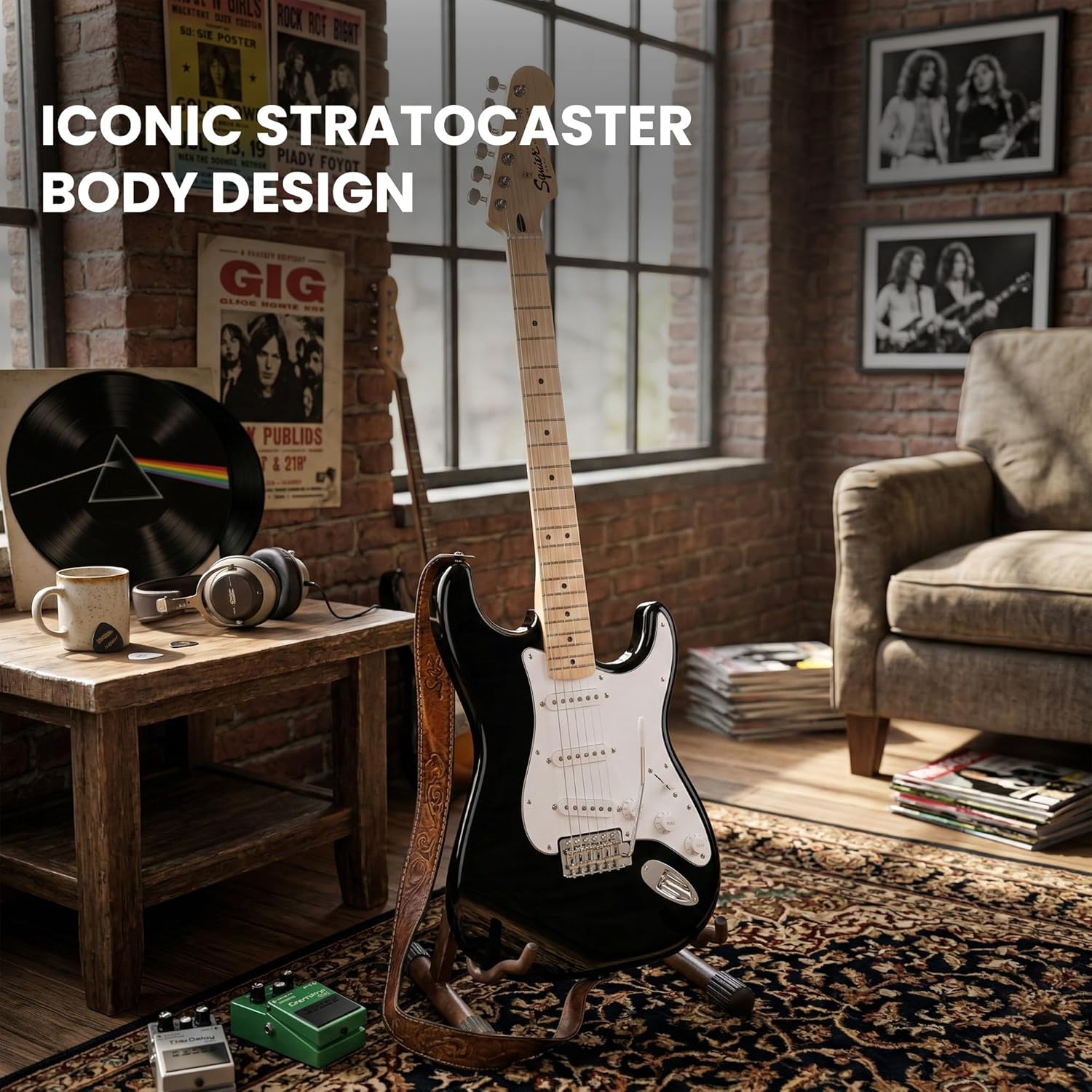 Fender Squier Sonic Stratocaster Pack - Black Bundle with Frontman 10G Amplifier, Gig Bag, Tuner, Strap, Cable, Picks, and Austin Bazaar Instructional DVD