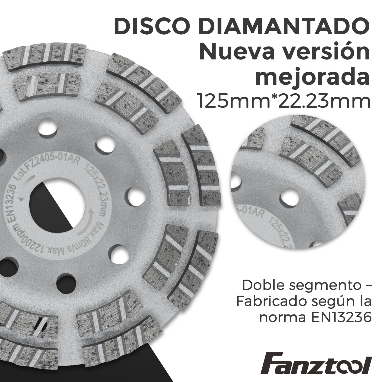 FANZTOOL 3.Generation - Cubierta de extracción para amoladora angular (incluye cabezal de lijado de diamante de 125 mm, calidad profesional, cepillos intercambiables, 99% universal, anillo adaptador