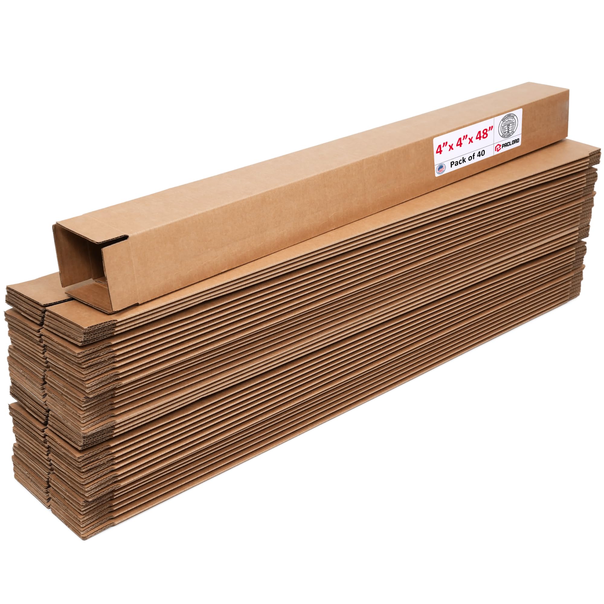 Tall Cardboard Boxes 4"L x 4"W x 48"H (Pack of 40) - USA-Made Packing Boxes for Moving, Shipping, or Storage - USPS, UPS, FedEx Approved - Professional Packing Supplies for Moving | USA-Made Packing Boxes for Moving, Shipping, or Storage - USPS, UPS, FedEx Approved - Professional Packing Supplies