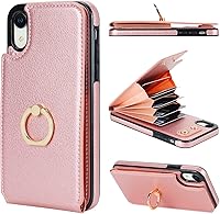 Vista 12 de Folosu Funda compatible con iPhone XR con soporte para tarjetas, rotación de 360°, soporte de anillo de dedo con función atril, bloqueo RFID, piel