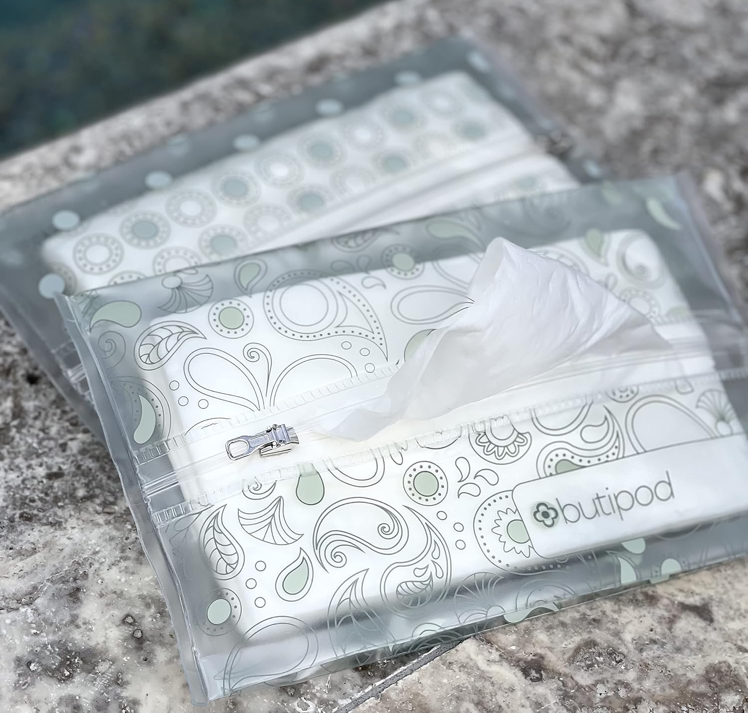 Butipods Reusable Stay Moist Wet Wipe Pouch | Slim Case Travel Holder | Great for Hand and Face Wipes | Set of 2 (Aegean Blue Paisley Dots) : Baby