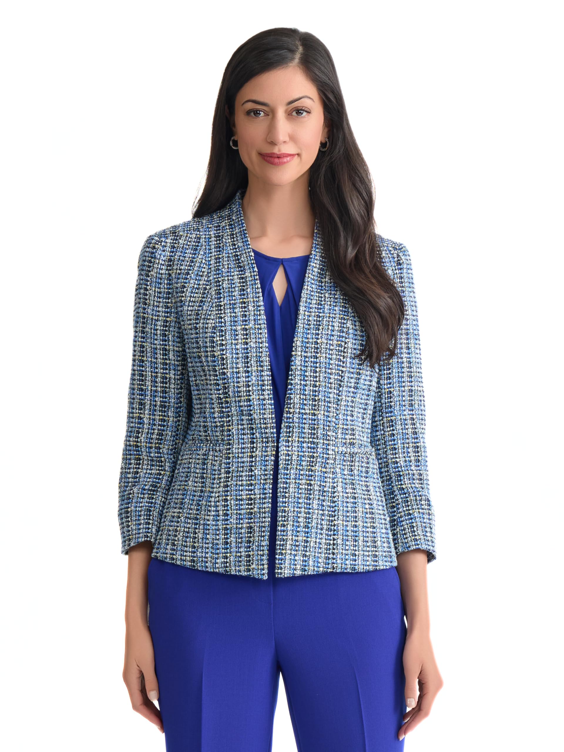 Kasper Womens Open Front Tweed Blazer